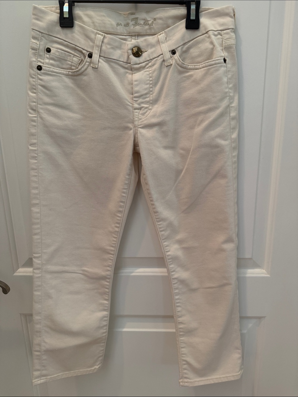 7 For All Mankind Cream Cropped Ankle Jeans - Neutral Stretch Denim